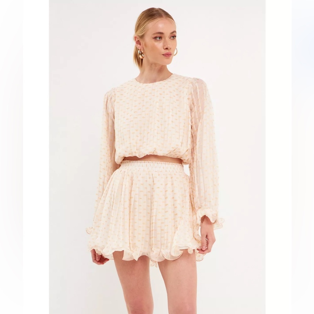 Endless Rose Metallic Dot Cream Print Pleated Mini Skirt Size Medium NWT